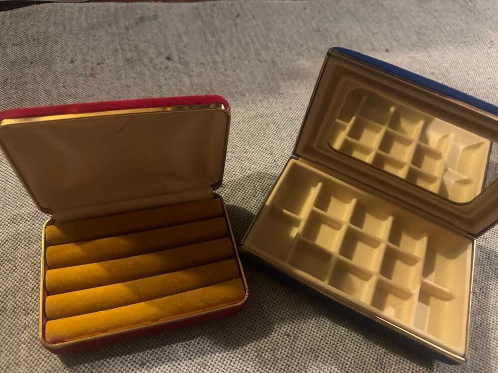 Vintage Mid-Century Velvet Jewelry Box Presentation Case Set (Lot of 2)